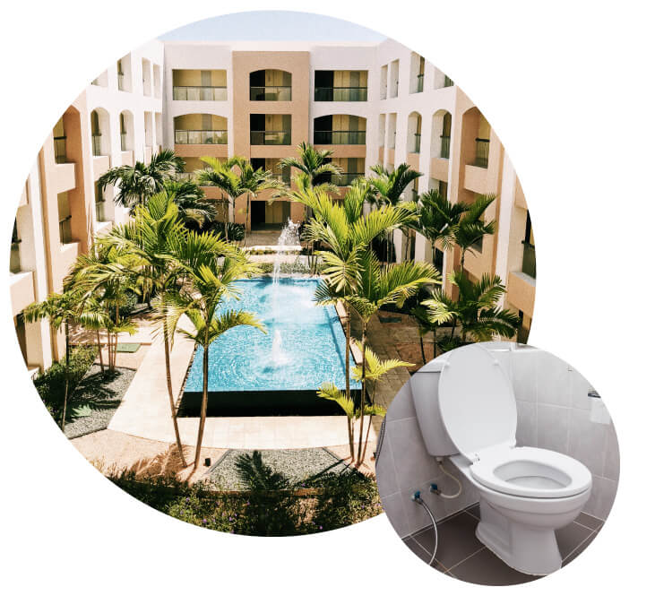 beautiful resort and white toilet